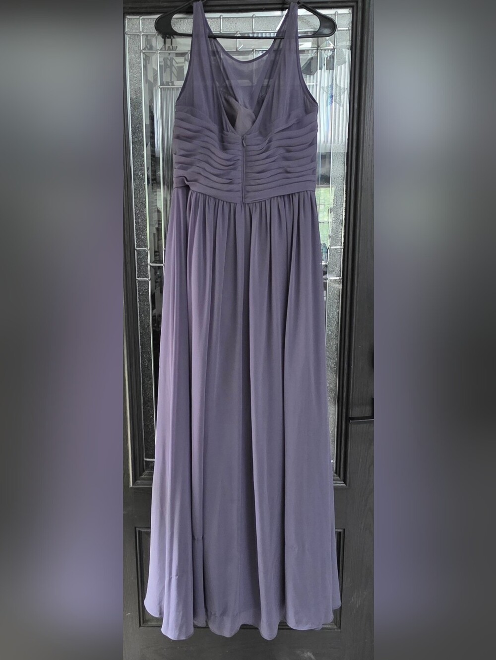 Bill Levkoff Sheer Yoke Pleated Chiffon Maxi Dress in Dusty Mauve (Size :14) - Picture 2 of 10